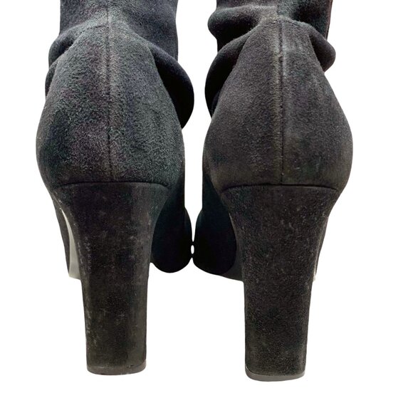 Bergdorf Goodman Black Suede Stretch Pull On Heeled‎ Tall Boots - Picture 11 of 14